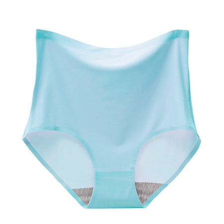 

Noarlalf Panties for Women Womens Underpants Solid Color Breathable Microfiber Briefs High Waist Ice Silk Seamless Panties Underwear Women Blue 3Xl