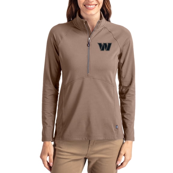 Women's Cutter & Buck Brown Washington Commanders Tonal Adapt Eco Knit Stretch Recycled Raglan Half-Zip Pullover