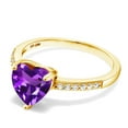 thumbnail image 3 of Gem Stone King 1.74 Ct Heart Shape Purple Amethyst 18K Yellow Gold Plated Silver Ring, 3 of 5