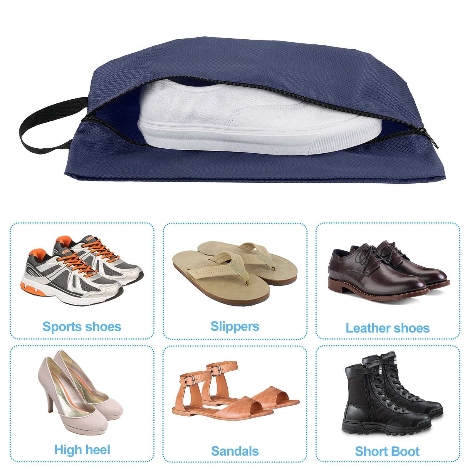 Uxcell Shoe Bags for Travel, Portable Shoe Bag with Zipper for Travel, Navy Blue 4 Pack