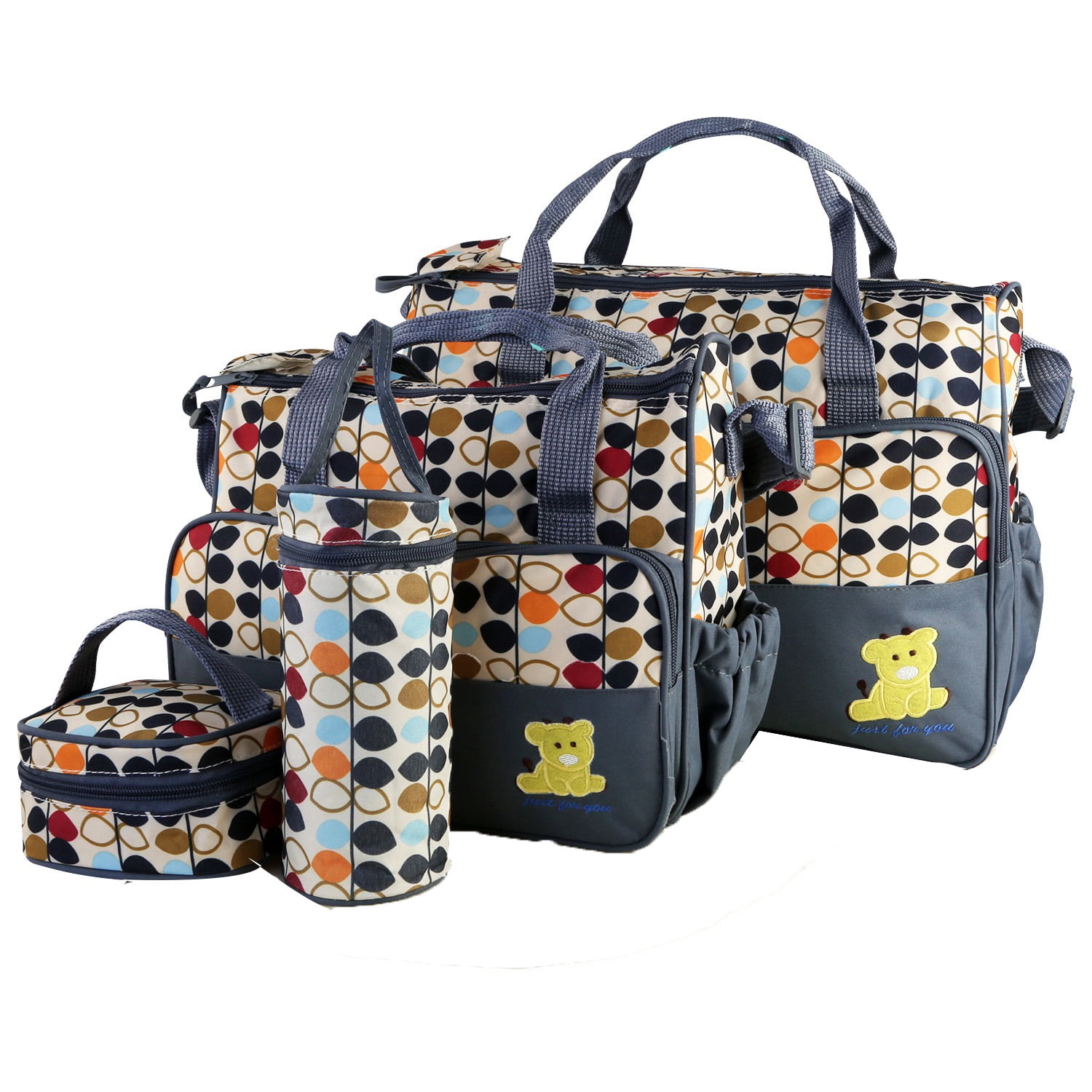 Moclever 5Pack Set Mummy Diaper Tote Bag Baby Nappy Bag Water-Resistant Stain-Resistant with Insulated Water Bottle Bag Napping, Gray
