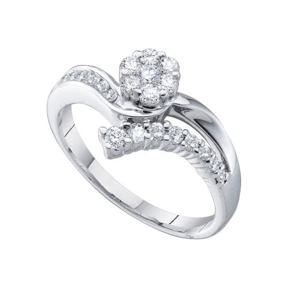 14kt White Gold Womens Round Diamond Cluster Ring 1/2 Cttw