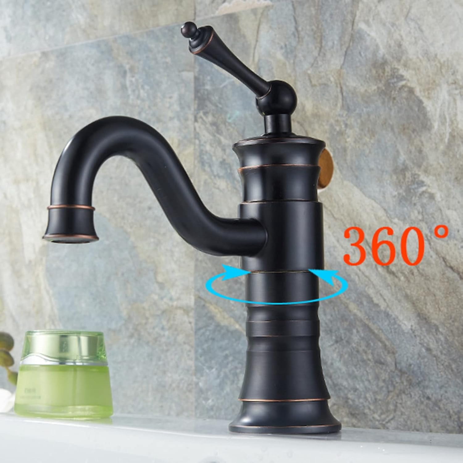 Vintage Bathroom Faucet Black, Antique Brass Bathroom Sink Faucet, Cold/Hot Water Basin Tap Single Hole, Single Handle Bathroom Faucet, C