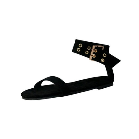 

Comfortable Sandals For Women Sandals Women Dressy Summer Women s Casual Flat Open Toe One Line Suede Ankle Belt Buckle Sandals Black