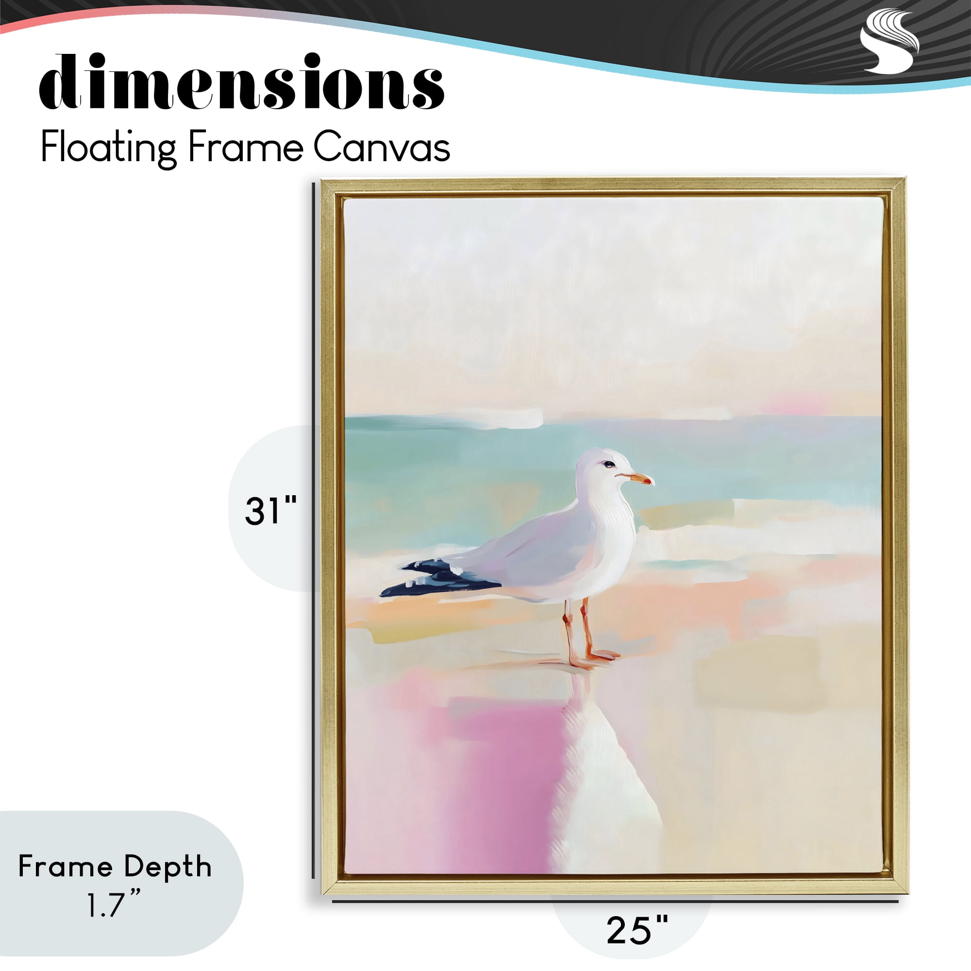 Stupell Industries Seagull Beach Tranquil Reflection Gold Framed Floater Canvas Wall Art, design by The Prints Vibe
