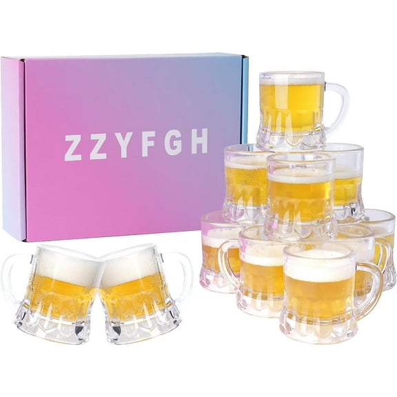 Mini Plastic Beer Mugs, 2 Oz Mini Beer Glasses Shot Glasses with Handle for Party (Set of 12)