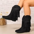 thumbnail image 2 of Mid Calf Boots for Women Suede Fringe Short Booties Round Toe Low Heel Casual Fall Winter Daily Shoes Black 6.5, 2 of 8