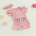 thumbnail image 3 of Ensemble de Shorts pour Bébé Fille, Barboteuse à Manches Courtes avec Shorts et Bandeau, 3 of 9