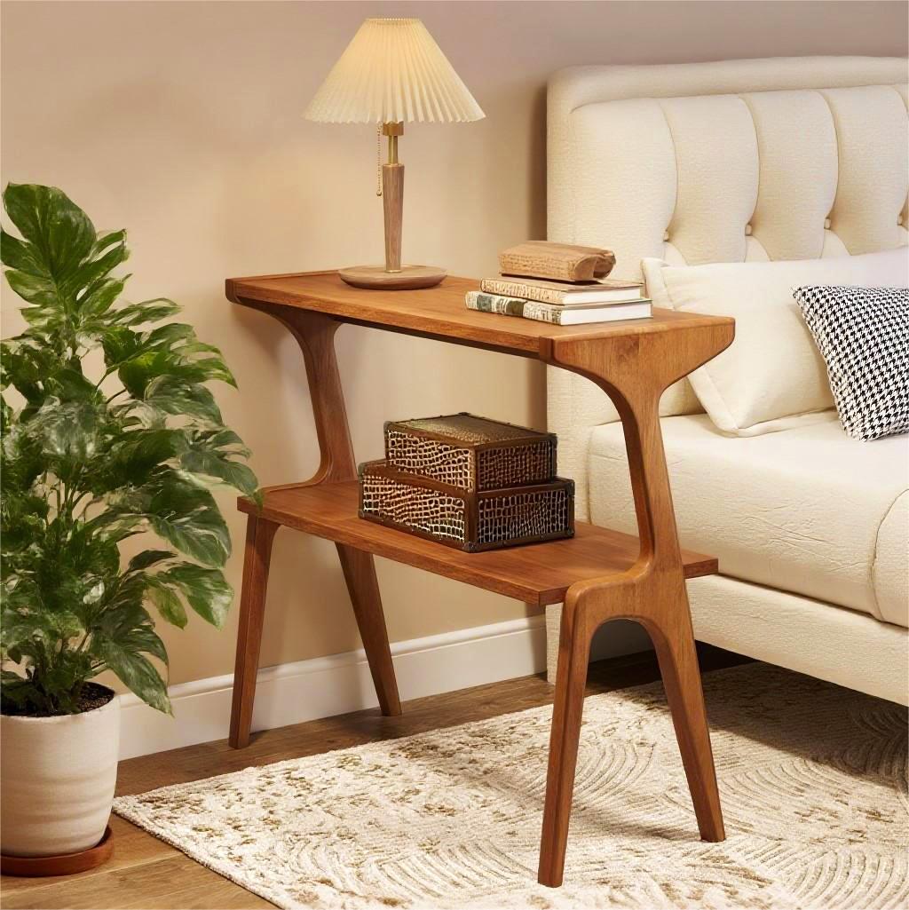 Fnova End Table Narrow Side Tables Modern Wooden Sofa Table with Storage Shelf, Farmhouse Bedside Table, Easy Assembly, Corner Table, Drink Table for Living Room, Bedroom, Nightstand