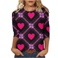 thumbnail image 2 of Xuyuer Valentines Day Lightweight Heart Pattern Tunic Spring Summer Shirts T-Shirts Graphic Tee Tops Womens Casual 3/4 Sleeve Shirts Dressy Round Neck Tops Fashion, 2 of 5