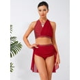 thumbnail image 3 of inlzdz Womens 2-Piece Dance Outfits Shiny Sequin Halter Top Built-in Briefs Skirt for Dance Shows Burgundy L, 3 of 6