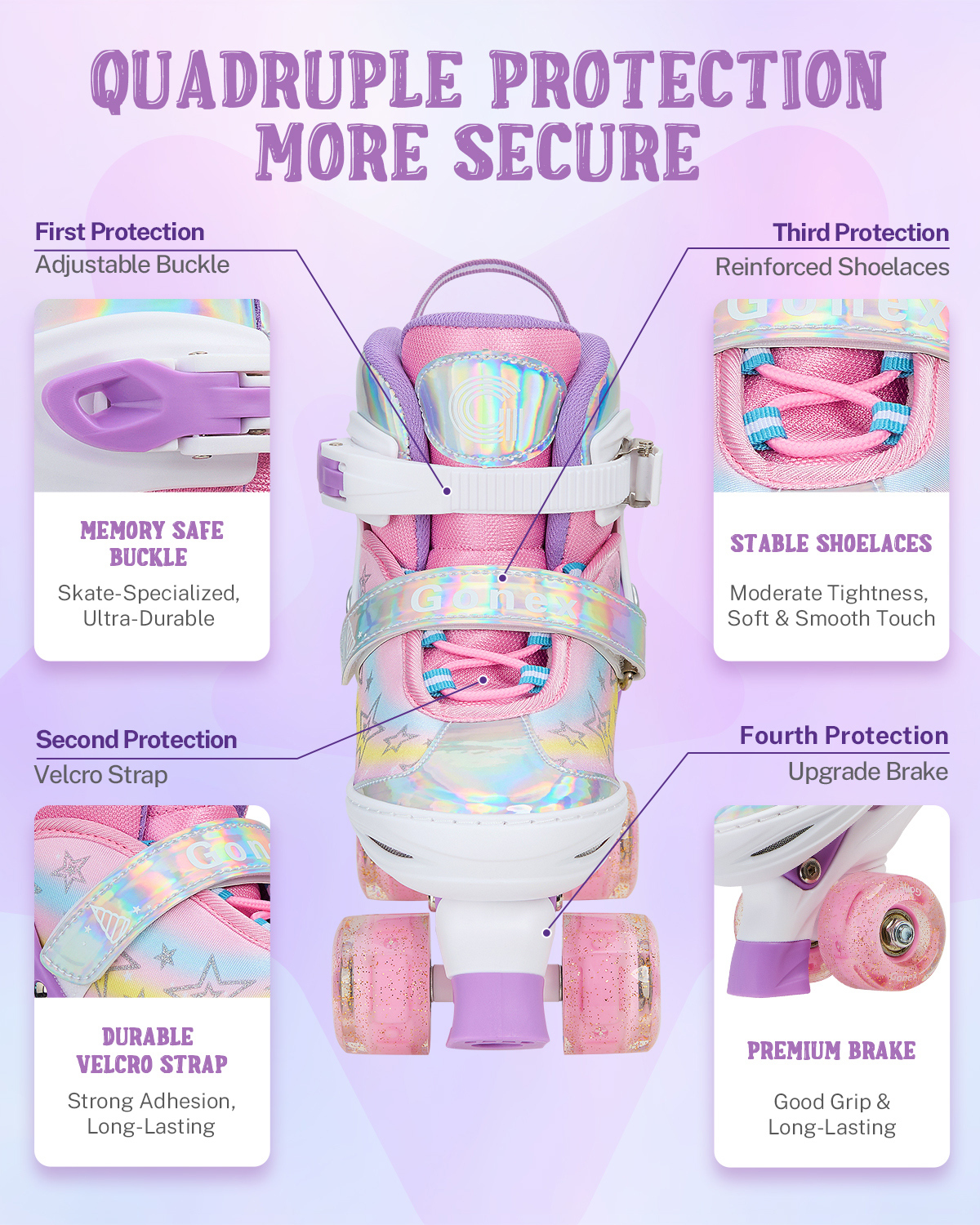 Gonex Roller Skates for Girls Boys 4 Size Adjustable Quad Skates with Light up Wheels