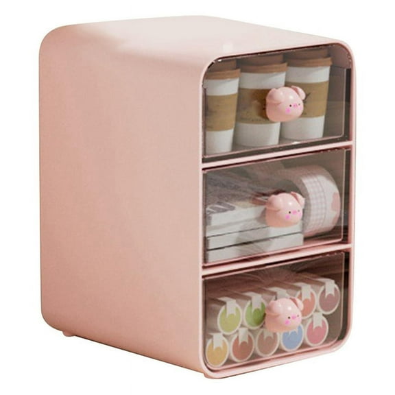 3 Tiers Makeup Organizer Holder Cosmetic Storage Box, Bathroom Countertop Organizer, Desk with Drawers Pink-B