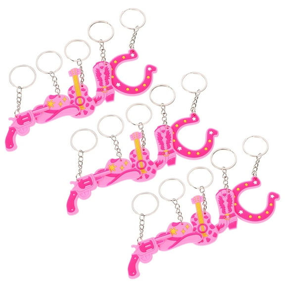 OFFIGAM 15Pcs Cowgirl Themed Keychain Pendant PVC Pink Bag Charm Party Favor present 10.5X4.2X0.3in