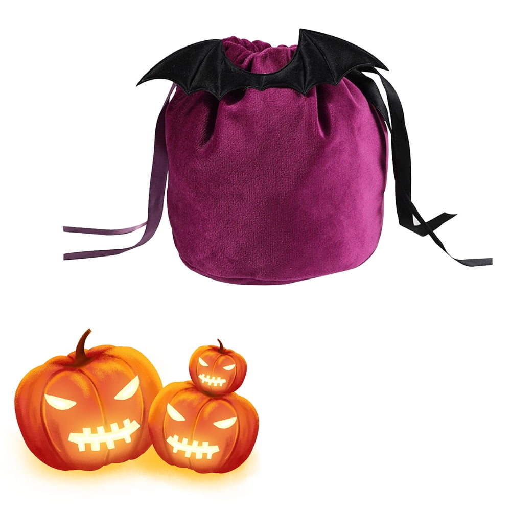 Halloween Bat Wings Treat Bag, Velvet Halloween Goodie Bag for Trick or