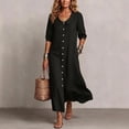 thumbnail image 4 of Ayolanni Dresses for Women 2026 Babydoll 3/4 Sleeve V Neck A-Line Maxi Dresses Button Down Beach Solid Hawaii Long Dress with Pockets Black L, 4 of 7