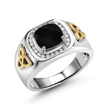 Gem Stone King Men's 925 Sterling Silver and 10K Yellow Gold Black Onyx and White Lab Grown Diamond Ring (2.37 Cttw, Gemstone Birthstone) | Size 7
