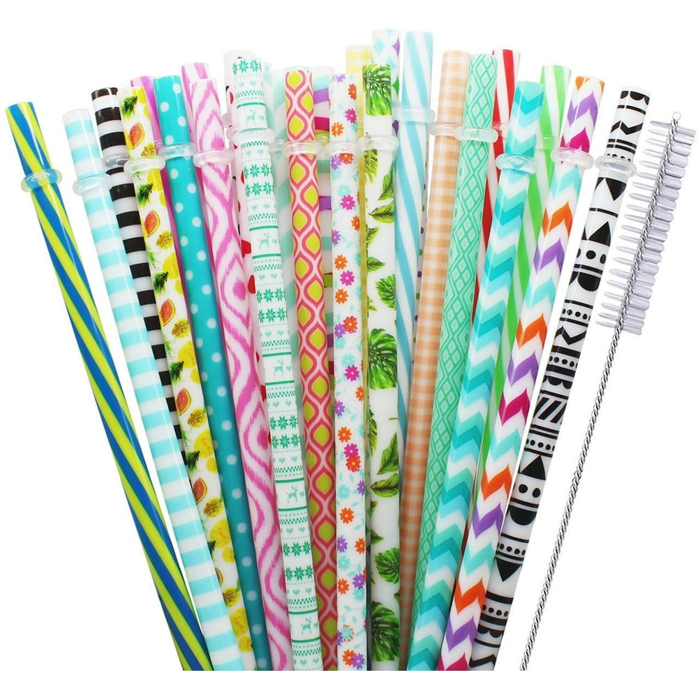 30 Pcs Reusable Straws with Cleaning Brush Unbreakable Drinking Straws