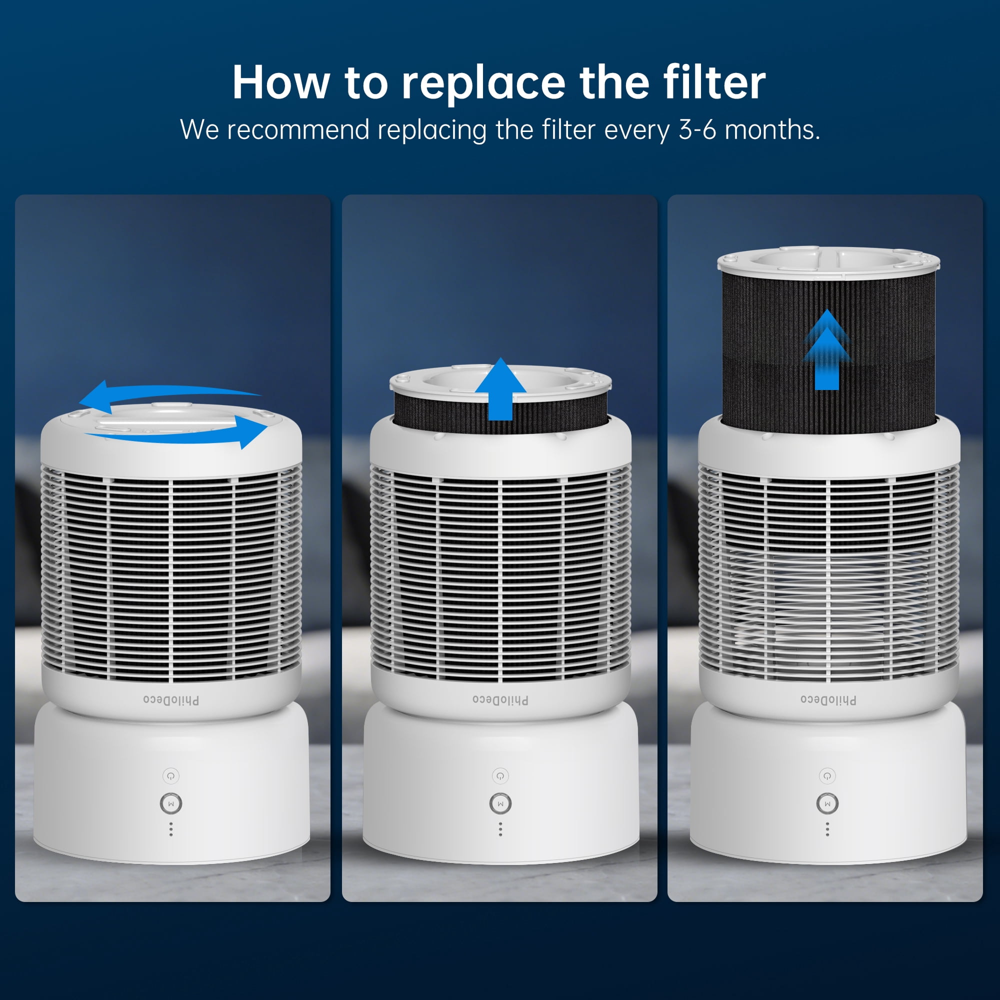 PhiloDeco HEPA Air Purifier,Covers Up to 3,500 sq ft,PM2.5 Air Quality Monitoring,Smart WiFi Control, Auto, Pet, And Sleep Modes,Effectively Removes Dust, Pollen, And Wildfire Smoke,Relieves Allergy
