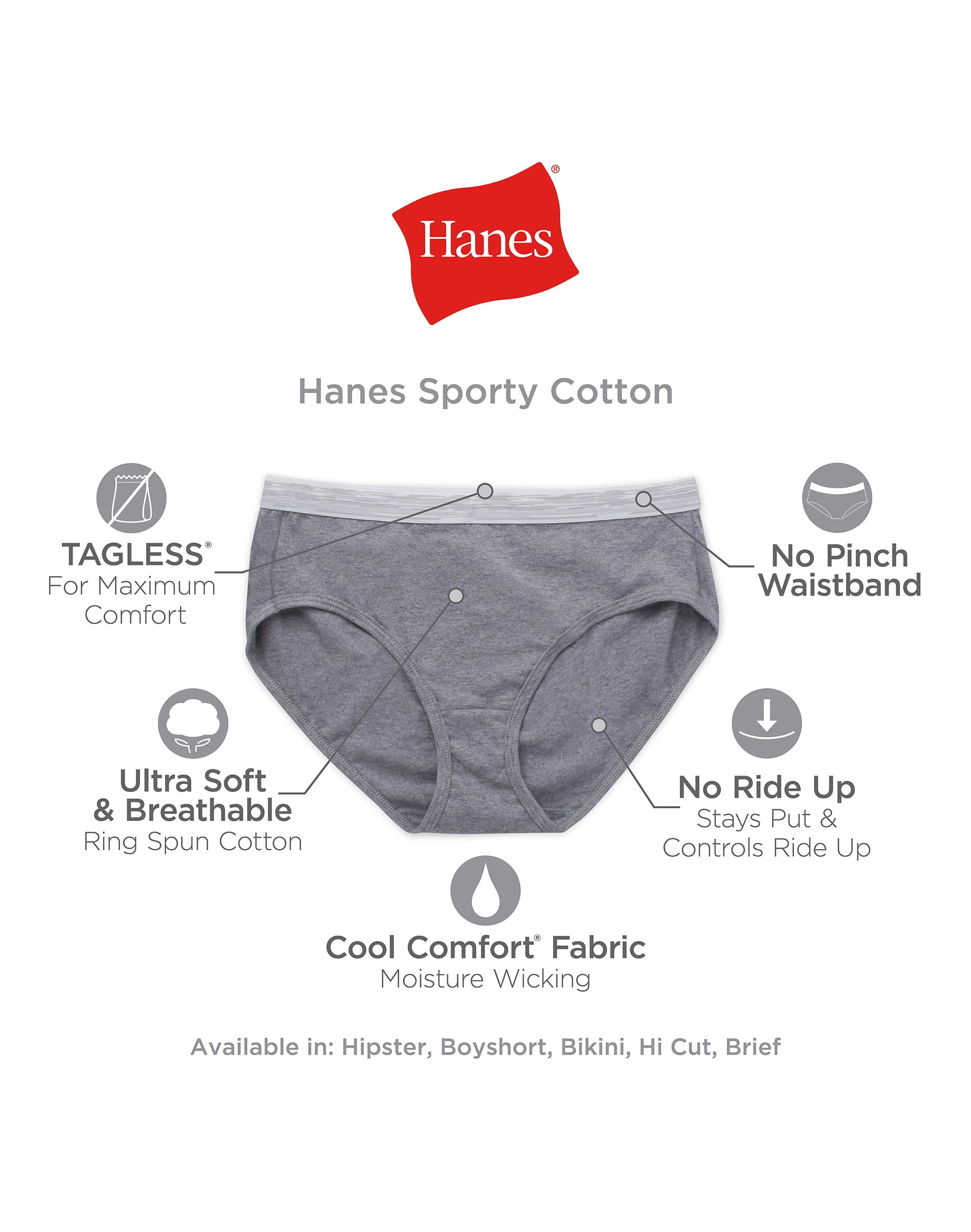 Hanes Women's Sporty Cotton Hipster Assorted Panties - 6 Pack 