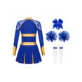 thumbnail image 3 of iiniim Kids Girls Long Sleeve Cheerleading Uniform Dance Party Dress with Pom Pom Headwear Socks B Blue 14, 3 of 6