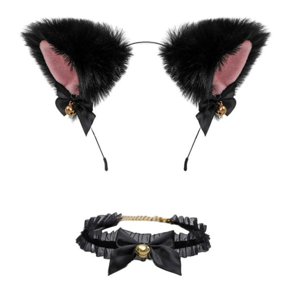 Diadema de gato Zulema para Lolita negro con collar de encaje