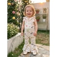 thumbnail image 5 of Cjfdfy Toddler Baby Cowgirl Fall Jumpsuit Sleeveless Bow Shoulder Animal Print Romper Bell Bottoms Toddler Rodeo Outfit Farm Clothes Little Girl Cute Farm Fall Winter Overalls, 5 of 9