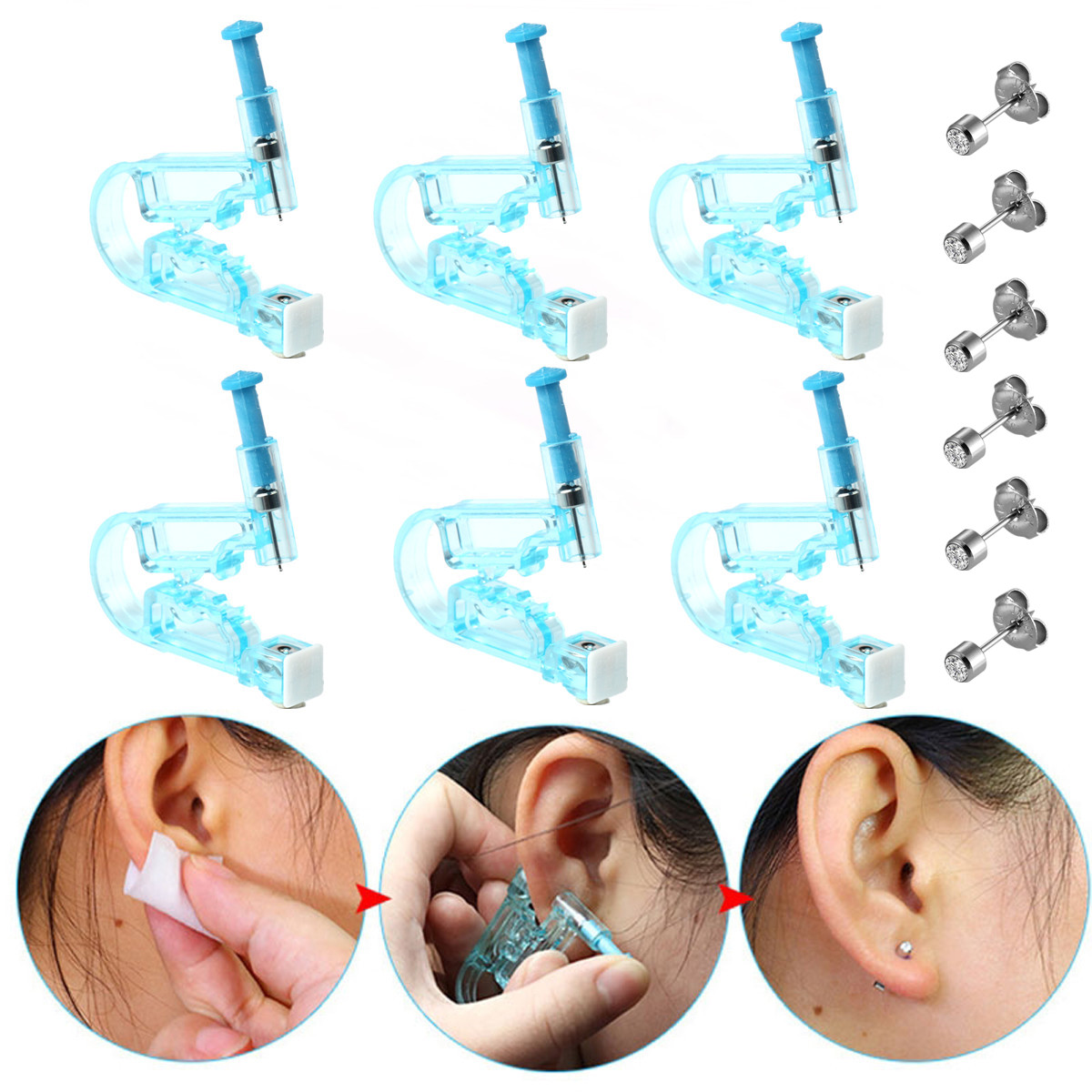 Disposable Ear Piercing Gun Kits,6Pcs Self Ear Pericings Nose Piercer Self Ear Pierce Kit with