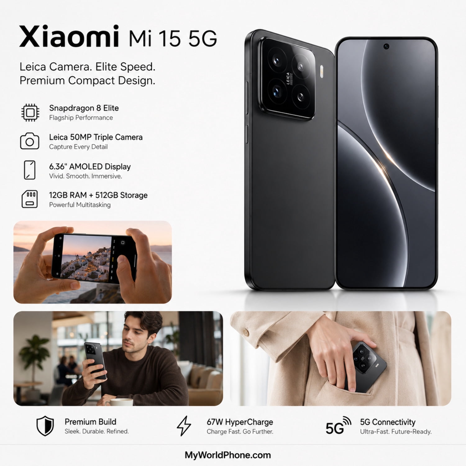 Xiaomi Mi 15 5G 512GB ROM 12GB RAM Dual SIM GSM Unlocked - Black