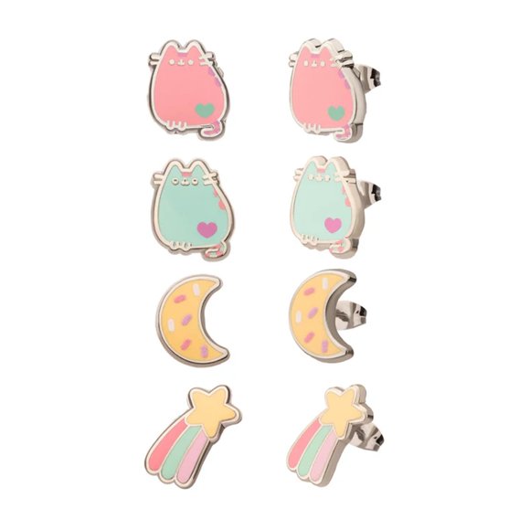 Juego de pendientes SalesOne Pusheen Space con cierre esmaltado de 4 piezas