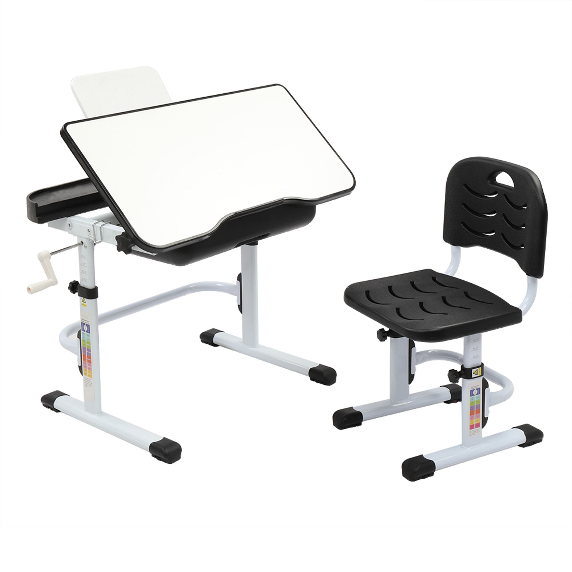 Students Height Adjustable Desk and Chair Set, Kids Tilting Desktop