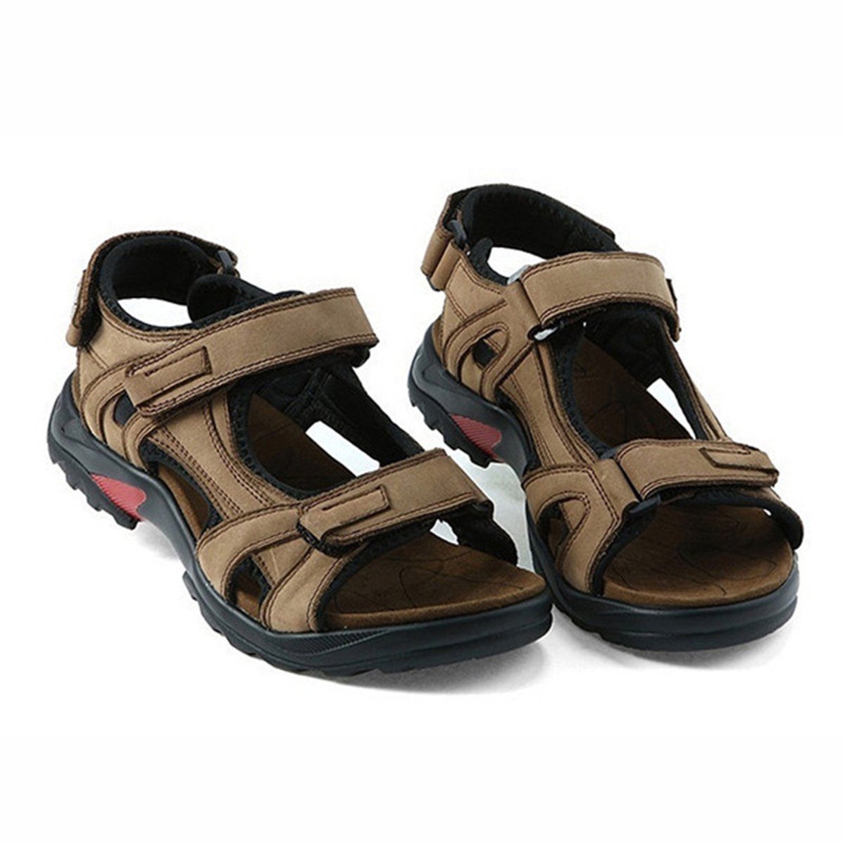 Comfortable Mens Casual Shoes Flat Hook Loop Leather Sandals