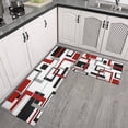 thumbnail image 3 of 2 Piece Grey Red Geometric Rug Kitchen Rug Set, Decor Kitchen Rugs, Absorbent Non-Slip Washable Floor Mats, Home Indoor Runner Rugs 17"x47"+17"x30", 3 of 7