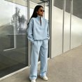 thumbnail image 2 of GrmtClth Womens Trendy 2 Piece Outfit Half Zip Long Sleeve Pullover Relax Wide Leg Pants Soft Autumn Matching Suit, 2 of 6