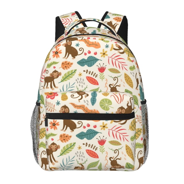 Kdxio Monkeys in the Jungle Pattern Casual Student Backpack Lightweight Daypack Laptop Compartment Travel School Ergonomic Canvas Multi Pocket Design-One Size