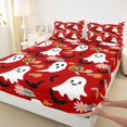 thumbnail image 3 of Feelyou Red Gothic Haloween Twin Sheet Sets, Kawaii Cartoon Ghost Pumpkin Twin Fitted Sheet, Groovy Daisy Flower Flat Sheet, Breathable Home Decor, 3-Piece, 3 of 7