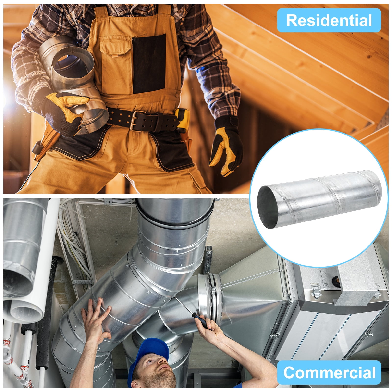 Uxcell 4 Inch Round Spiral Air Duct, 12 Inch Long Galvanized Steel Ducting Vent Hose