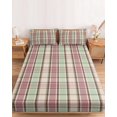 thumbnail image 2 of Twin XL Size Fitted Sheet Set - Buffalo Plaid 2 Piece Bedding Sets 16" Deep Pocket Fitted Sheet with 1 Pillowcases, Farmhouse Red Green Beige Check Gingham Brushed Microfiber Hotel Luxury Bed Sheets, 2 of 9