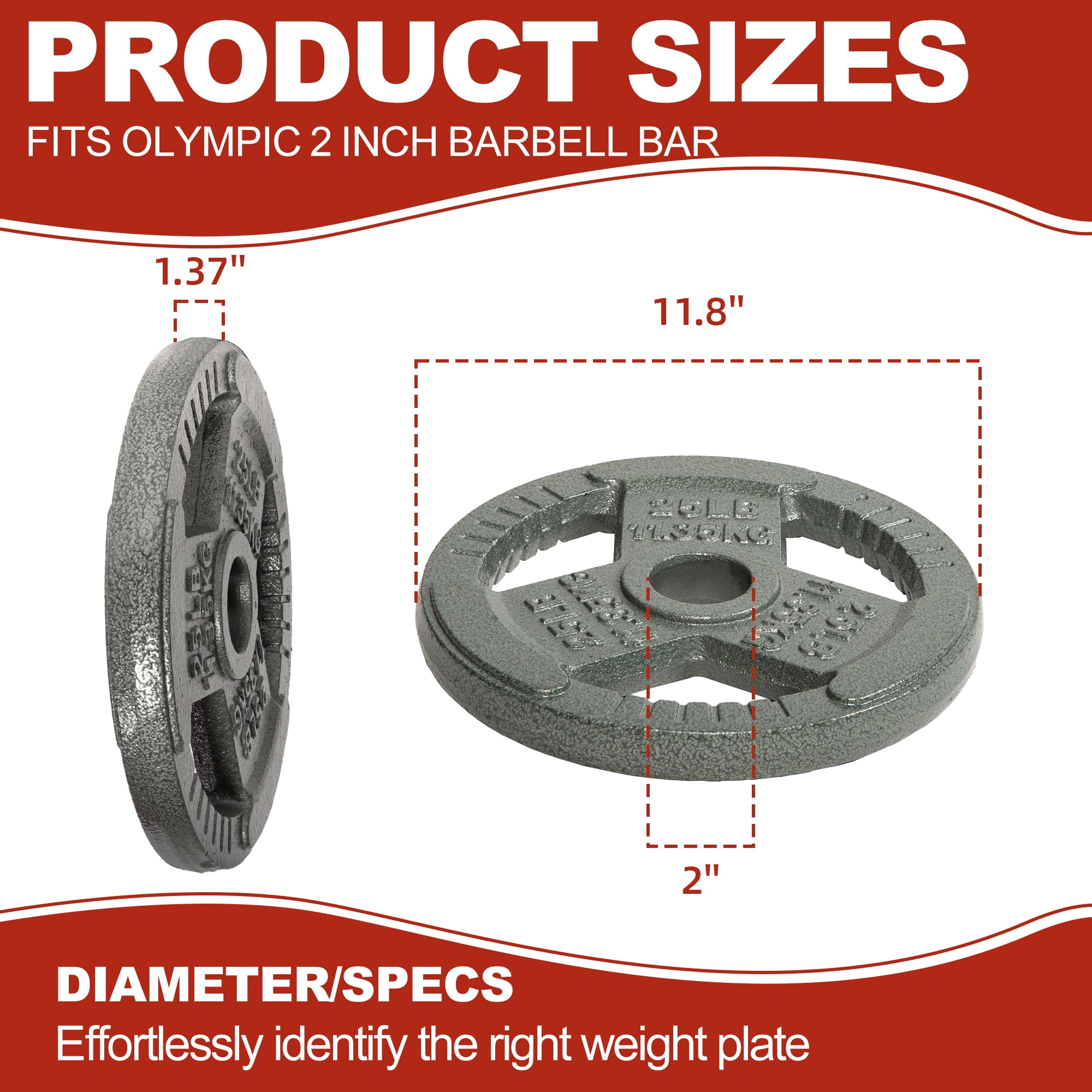 Signature Fitness 2-Inch Cast Iron Weight Plates – Olympic Barbell Plates for Strength and Resistance Training, Multiple Sizes Available