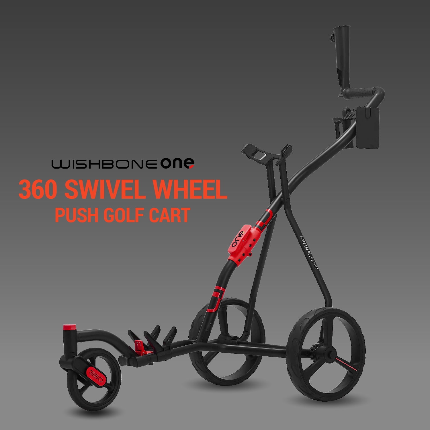 Golf Cart Golf Push Carts Wishbone - Swivel Front Wheel 360° Rotating, 1-Step Folding, Aircraft Grade Frame (Red)
