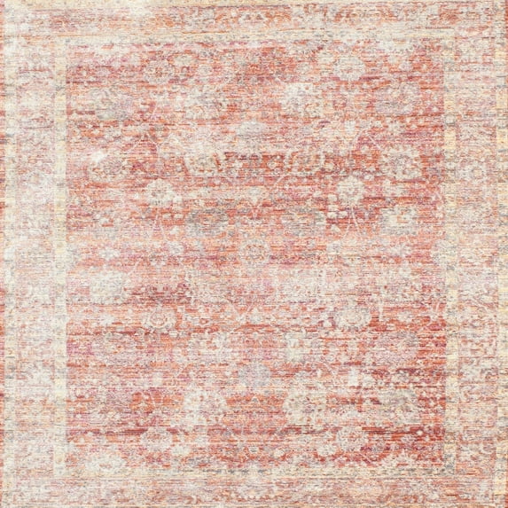 Ahgly Company Machine Washable Indoor Square Traditional Salmon Pink Area Rugs, 8' Square
