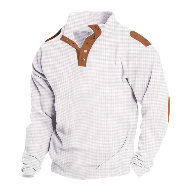 Sudadera de cuello redondo para hombre - Manga larga con botones, corte holgado térmico, estilo deportivo informal, tallas múltiples