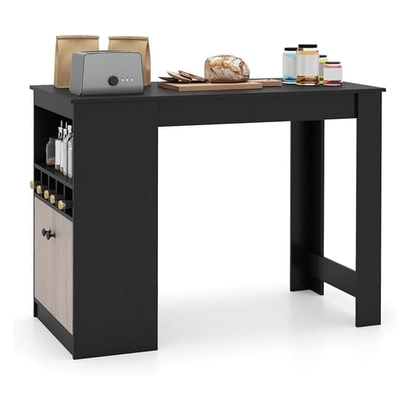 " Dining Table, Counter Height Bar Table with Storage Cabinet, Wine Rack, Compartment & Adjustable Shelf, Modern Bistro Tables for Home, Coffee Shop, Kitchen, Pub, Black & Gray
