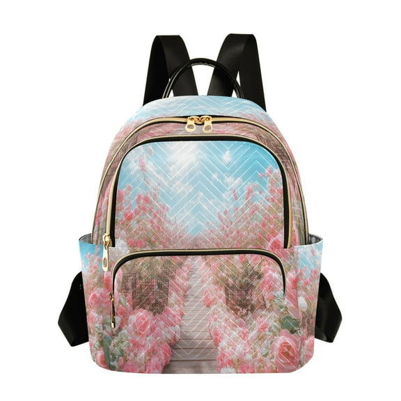 Casual Pink Rose Garden Backpack for School,College and Travel, Water Resistant Bookbag,