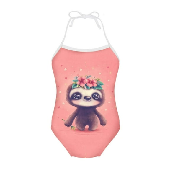 SEANATIVE Floral Sloth One Piece Bathing Suit Pink Comfortable Kids Sleeveless Swim Shirt Size 1-2 Years Skin-Friendly Hawaii Swimsuit Girls