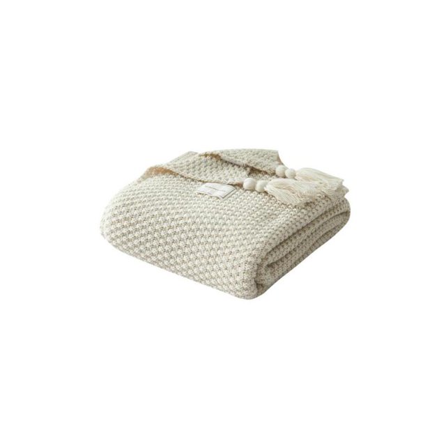 Manta, Manta de punto, Manta de punto con borlas, Cojín de sofá, Cama, Beige Namotu WL-00855-2