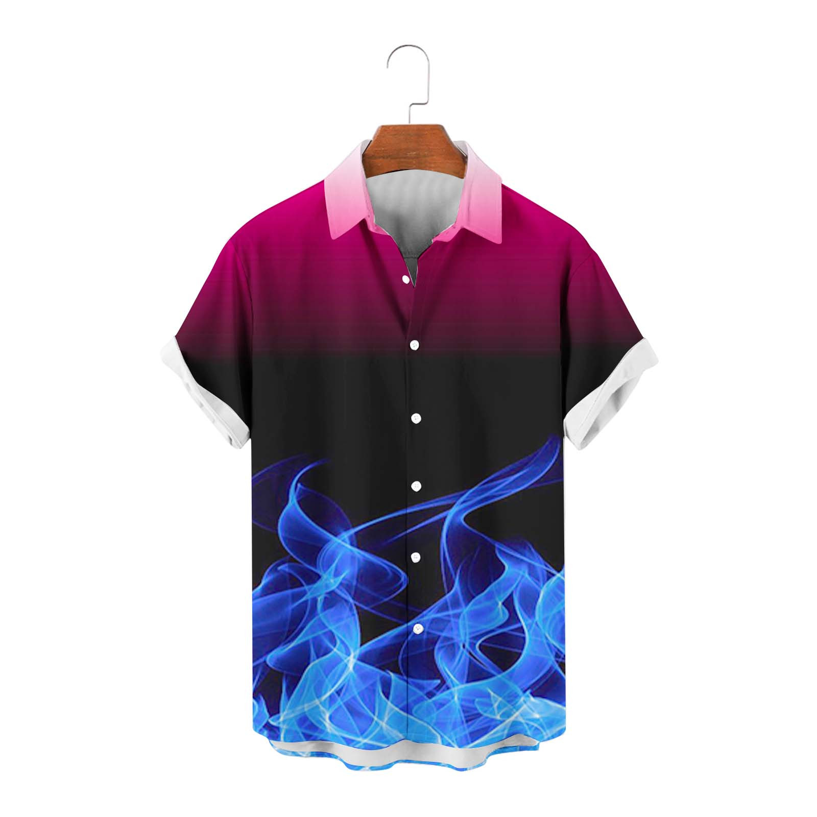 QIPOPIQ Men's Short Sleeve Turndown Collar Shirts Men 3D Fire Pattern Hawaiian Shirt Summer Fashion Printed Have Pockets Button Shirt Tops Tees Shirt Gift for Father & Him 2023 Deals Blue L - image 2 of 4
