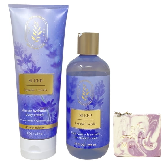 Bath & Body Works Aromatherapy Sleep Lavender   Vanilla Ultimate Hydration Body Cream and  Body Wash   Foam Bath with a Lavender Dream Bar Soap.
