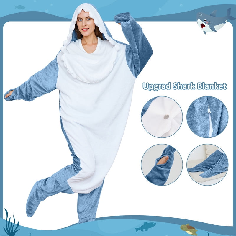 Shark Blanket Adult Boys Girls, Shark Onesie Hoodie Wearable hark Sleeping Bag, Soft Cozy Onesie Costume Gift For Hight 73"-76"