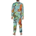 thumbnail image 5 of Kll Retro Flying Butterflies Sleepwear Mens Flannel Pajamas,Long Cotton Pj Set, 5 of 9